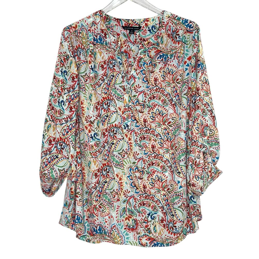 Zac & Rachel 1X Womens Plus Size Floral Paisley Top Multicolor Long Sleeve